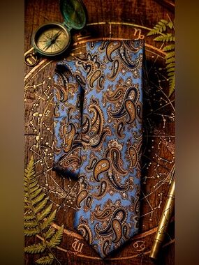 Cremieux Blue Paisley Tie - Luxury Men’s Necktie, Gold and Navy Pattern